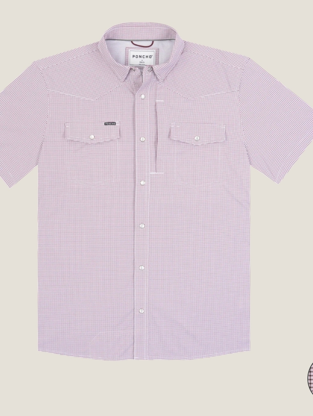 Poncho Outdoors Men’s Short Sleeve Western Pearl Snap Shirt - Maroon Check XXL